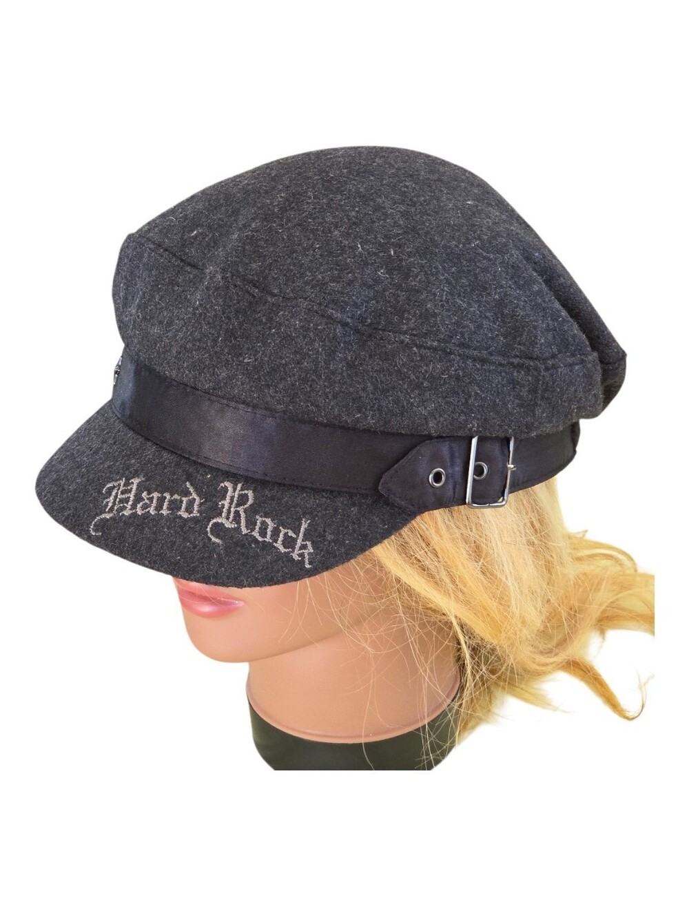 VTG Hard Rock Cafe Cadet Hat Wool Blend Biker Newsboy Unisex Fisherman Charcoal